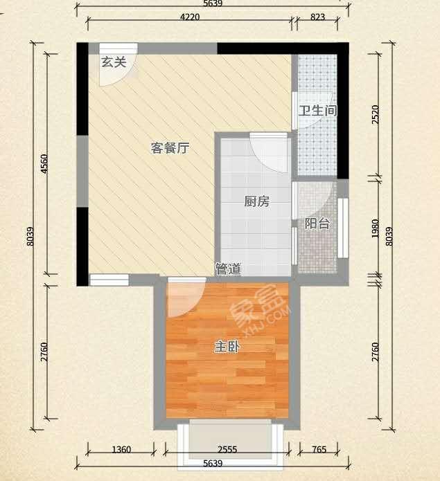 M国际  1室1厅1卫   1400.00元/月户型图