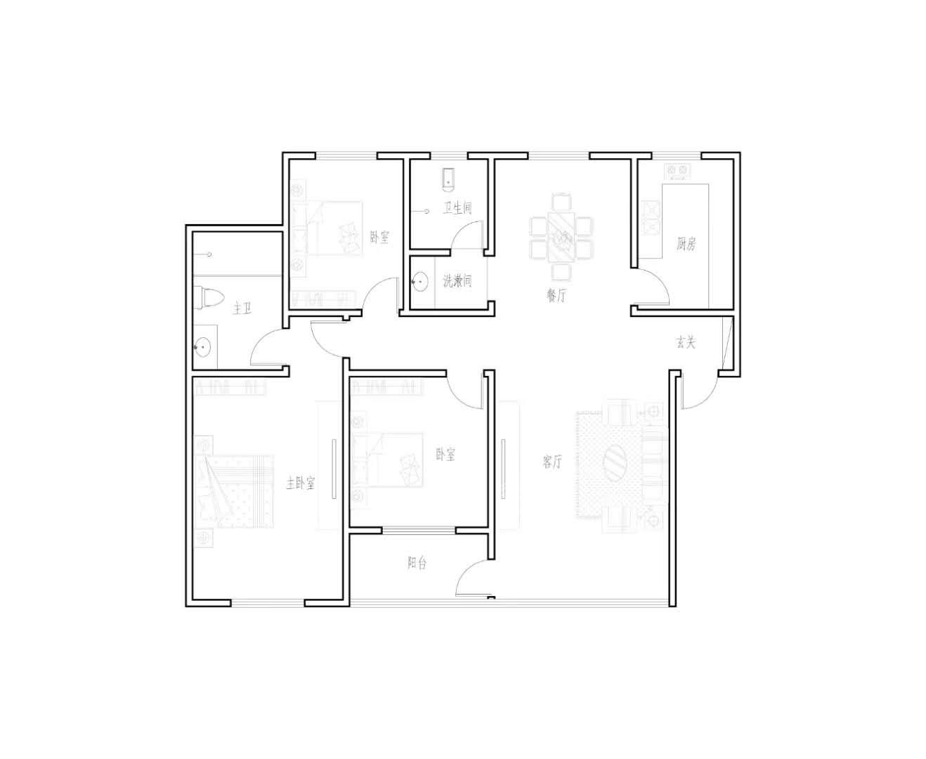 马良社区  3室2厅1卫   1380.00元/月户型图