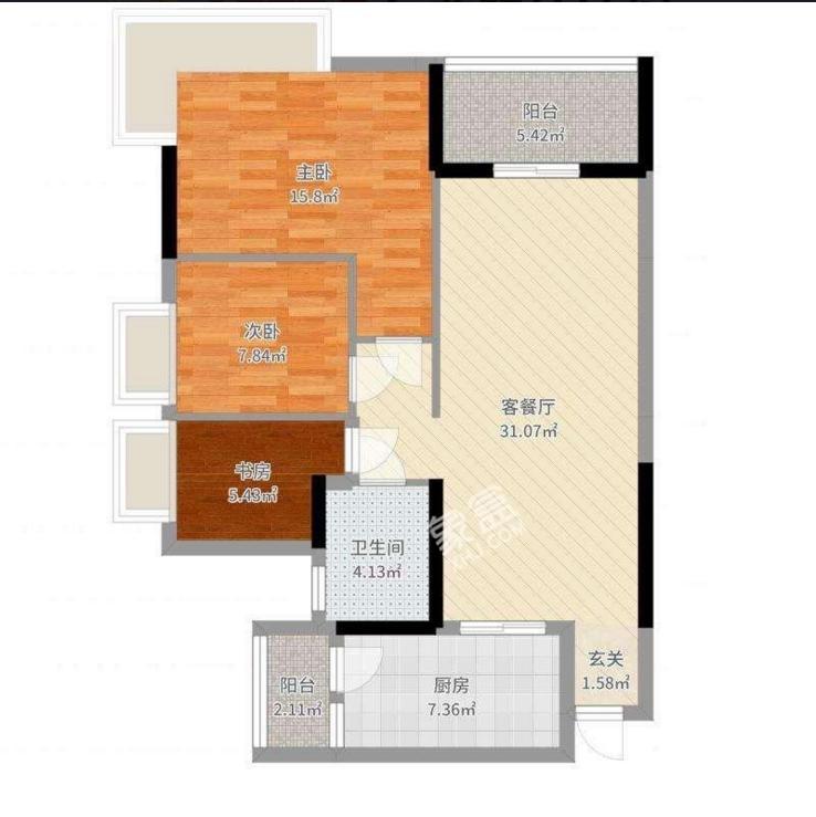 碧桂园  3室2厅2卫   88.80万户型图