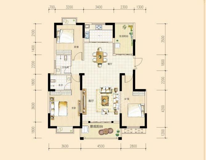 东方新城  2室2厅1卫   69.80万户型图