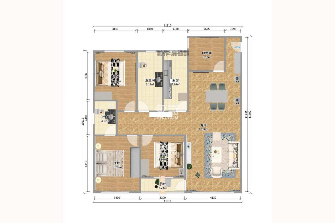 开源鑫阁 1室2厅1卫 777.0元/月 开源鑫阁 1室2厅1卫 777.0元/月户型图