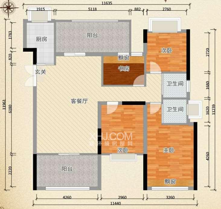 互助小区  3室2厅2卫   1200.00元/月户型图