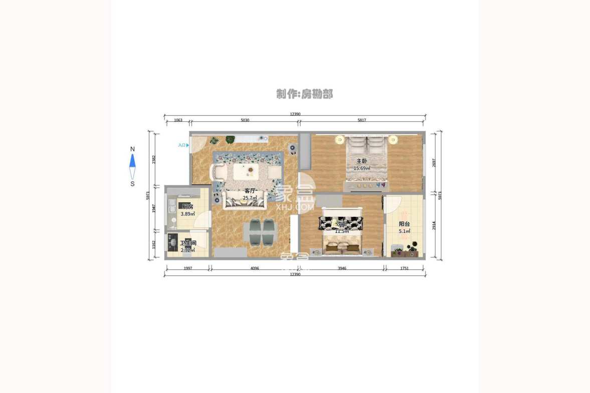 城南公寓  4室2厅2卫    3300.0元/月室内图1
