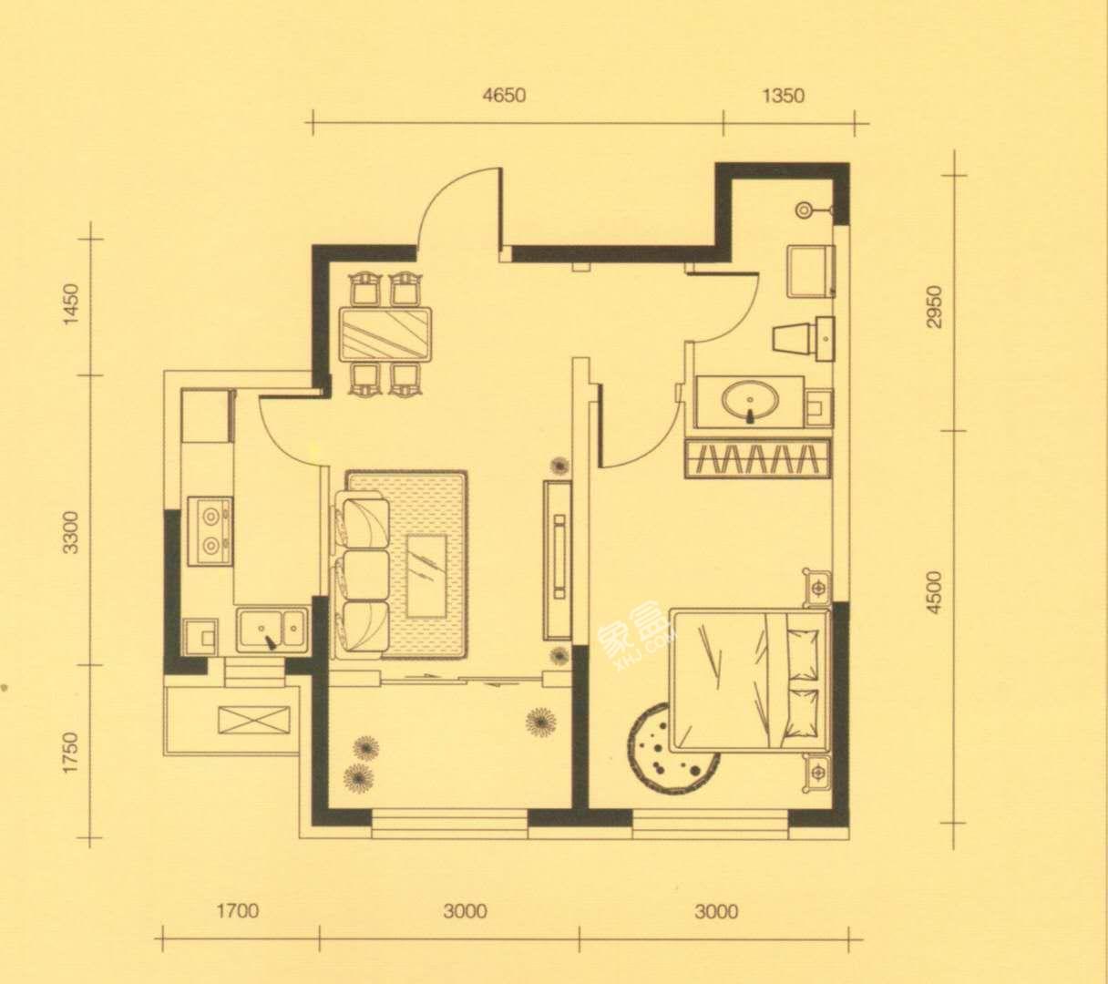 羊舞岭小区  3室2厅2卫   1500.00元/月户型图