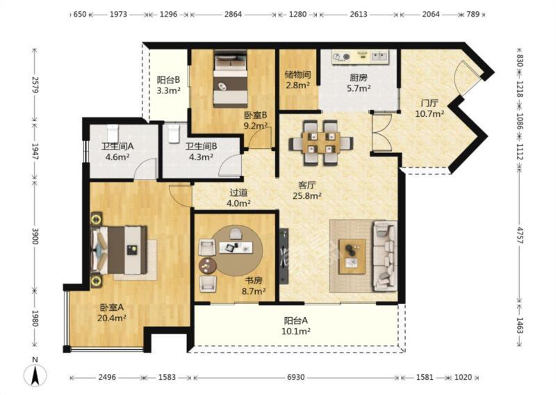 中铁丶西子香荷  3室2厅2卫   335.00万户型图