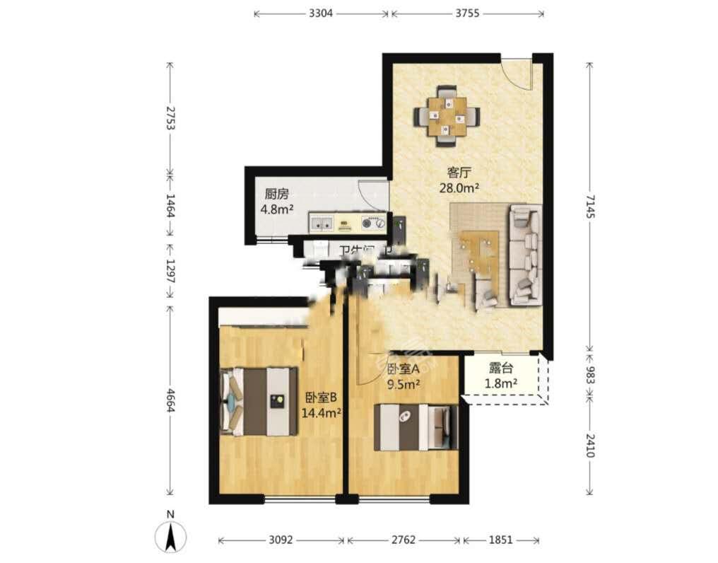 汇通太古城  2室1厅1卫   125.00万户型图