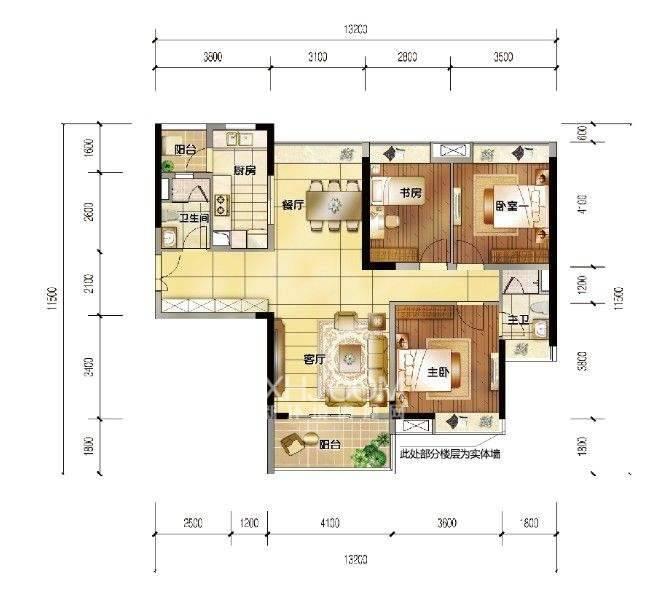 水木清华  3室2厅2卫   1580.00元/月户型图