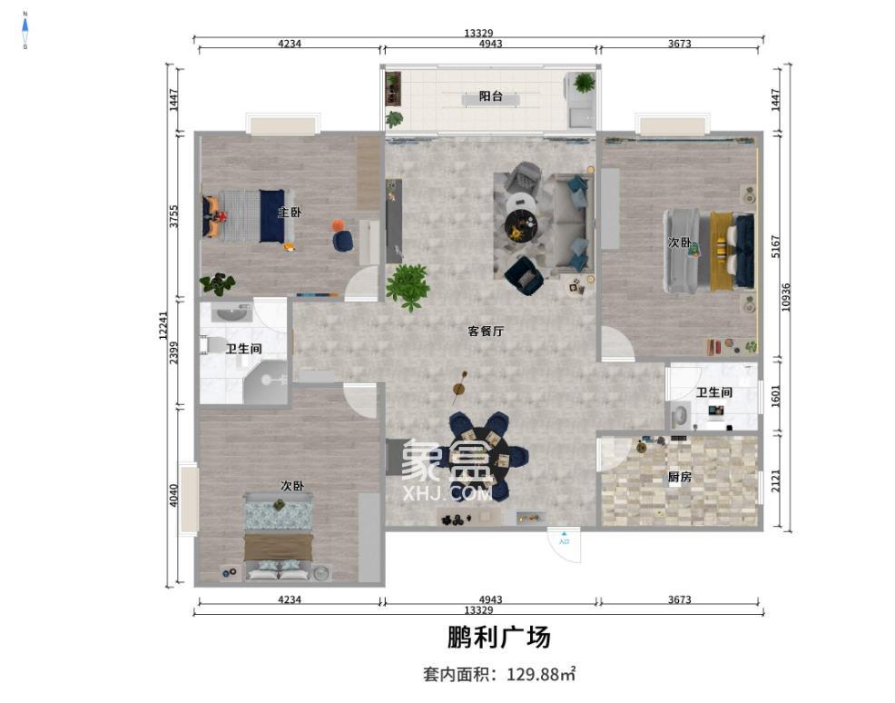 鹏利广场  3室2厅2卫   68.00万户型图