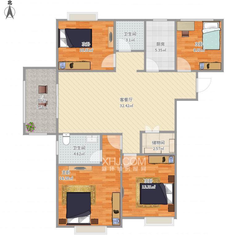 中天会展城A区  4室2厅2卫   2800.00元/月户型图