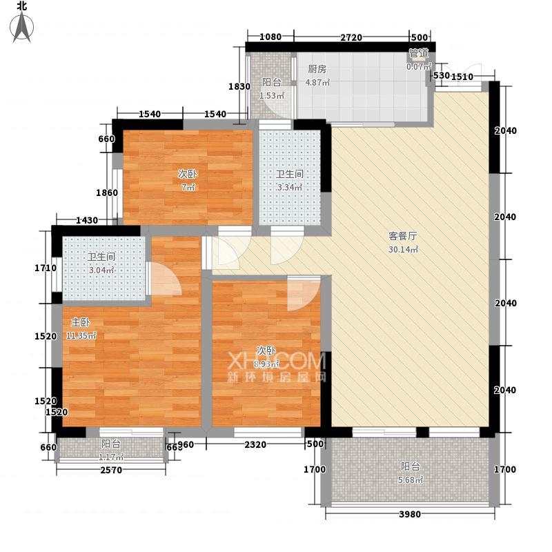 远大生态风景  3室2厅2卫   2800.00元/月户型图