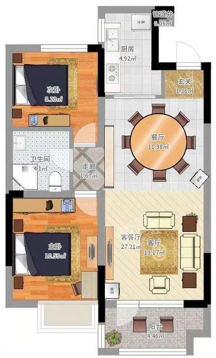 愉景湾东域  2室2厅1卫   50.00万户型图