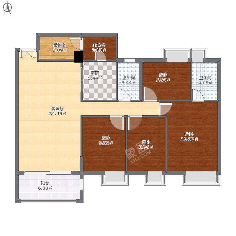 峰景国际  3室2厅2卫   78.00万户型图