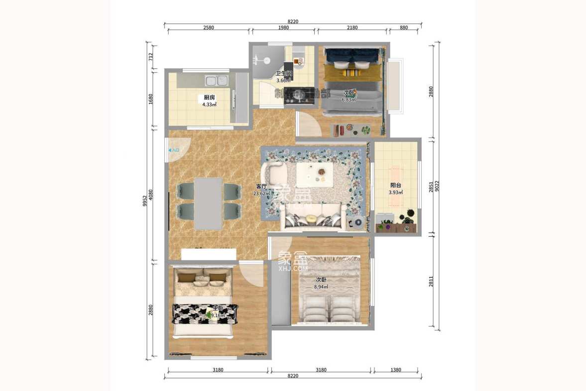 三景华御 3室2厅1卫 2200.0元/月 三景华御 3室2厅1卫 2200.0元/月户型图
