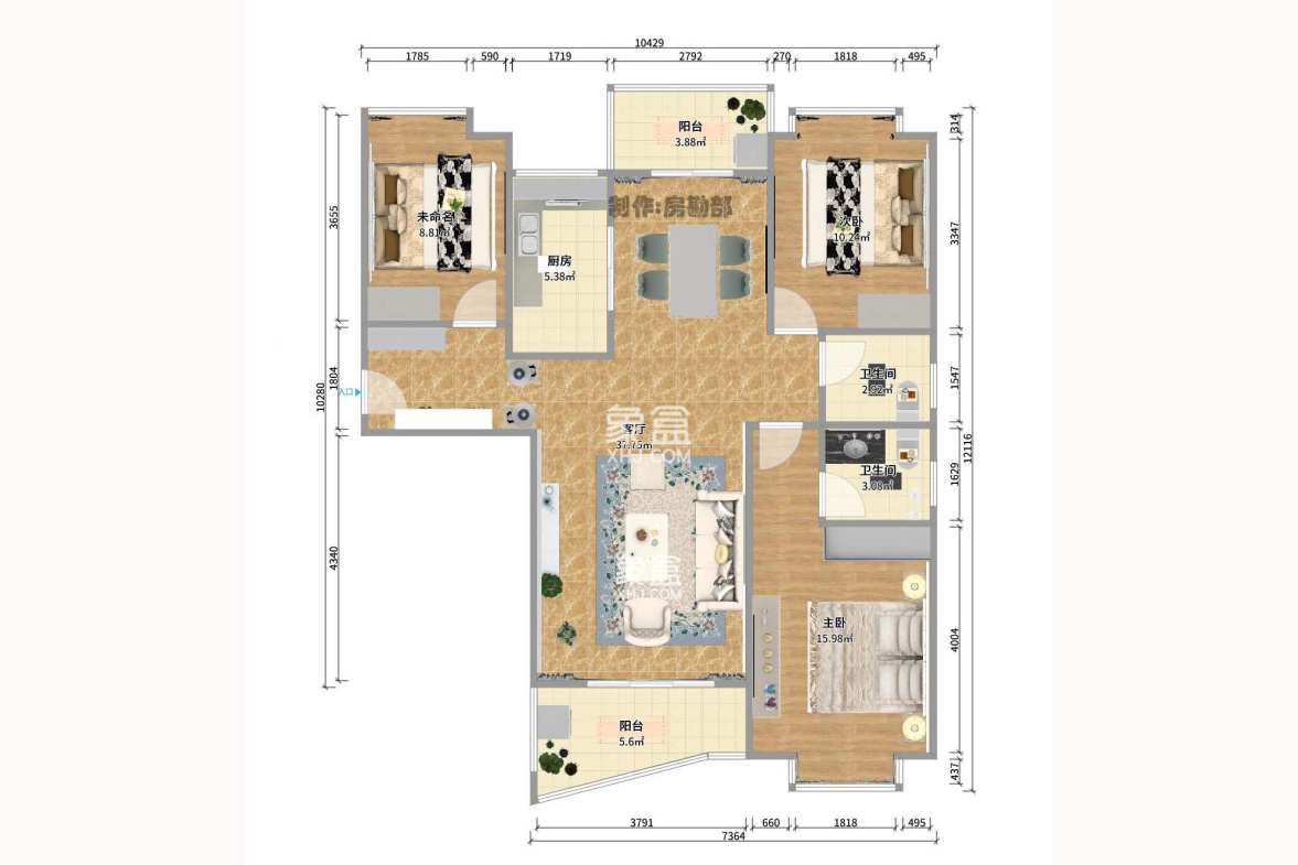 西子花苑 3室2厅2卫 2800.0元/月 西子花苑 3室2厅2卫 2800.0元/月户型图