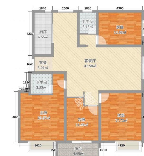 梓湖东城  1室1厅1卫   21.40万户型图