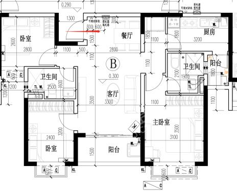 马良社区  3室1厅1卫   600.00元/月户型图