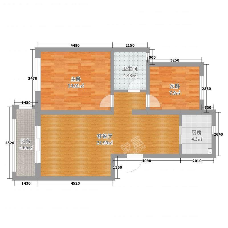 南湖春天  2室2厅1卫   1800.00元/月户型图