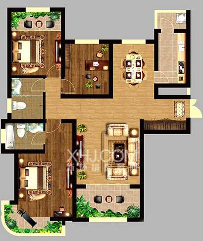 中甸清华园  3室2厅2卫   75.00万户型图