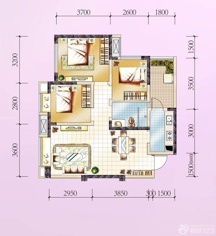 桂花园小区  3室2厅2卫   1000.00元/月户型图