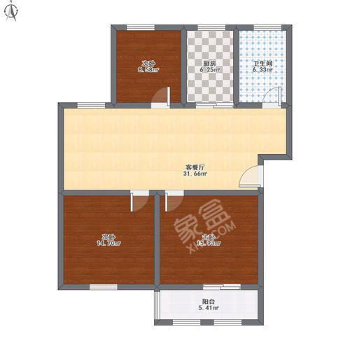 保利中央公馆  3室2厅2卫   72.80万户型图