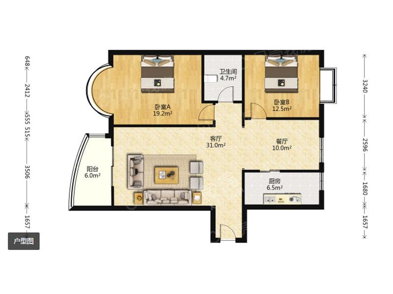 茗景城  2室2厅1卫   130.00万户型图