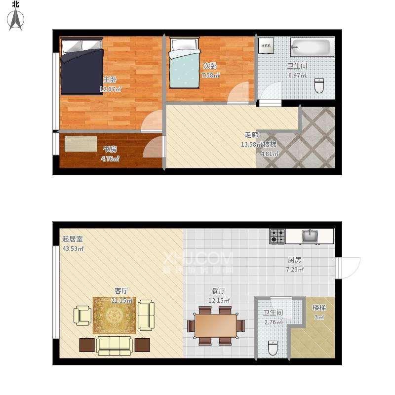 解放西路散盘  2室1厅1卫   1400.00元/月户型图