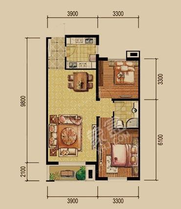 锦城嘉园  2室2厅1卫   2200.00元/月户型图