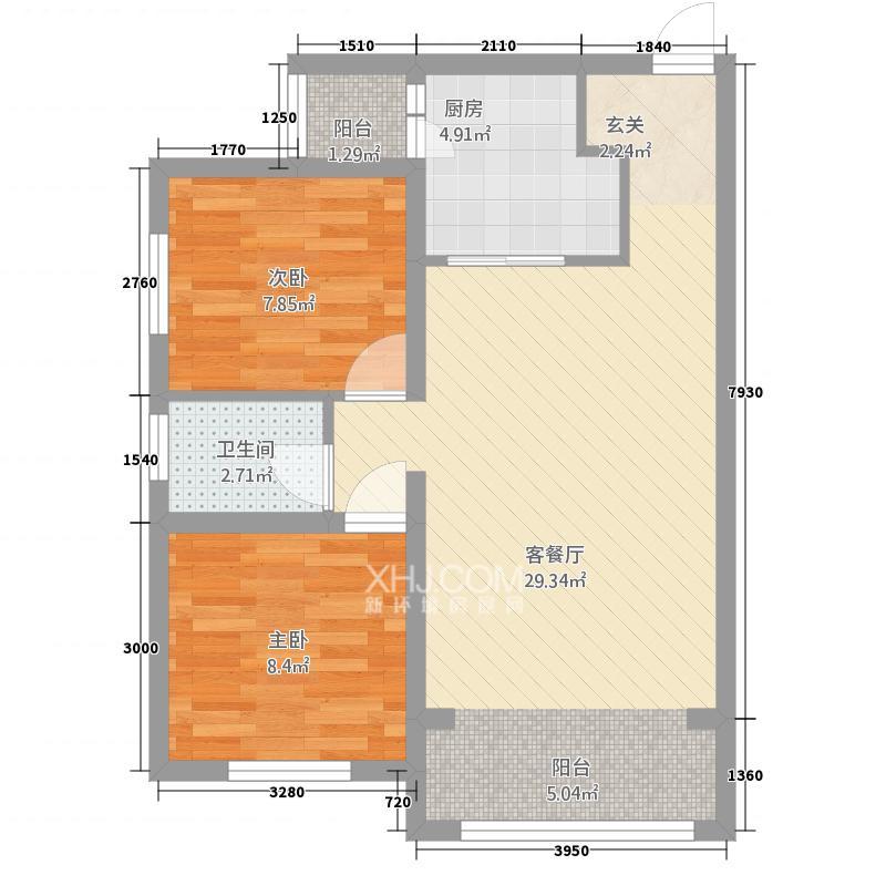 中天会展城A区  2室1厅1卫   2600.00元/月户型图