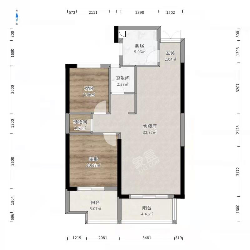 山水华庭  2室2厅1卫   60.00万户型图