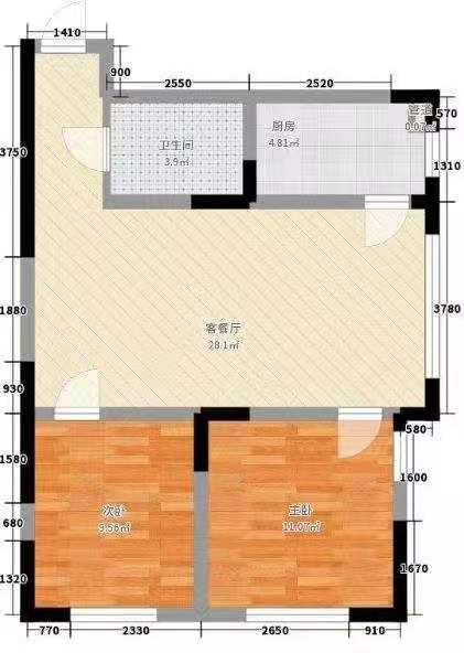 金钟时代城  2室2厅1卫   2200.00元/月户型图