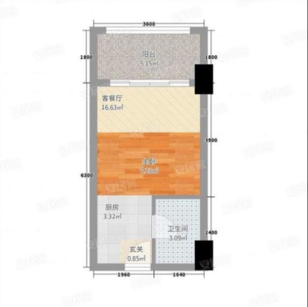 世纪星华庭  2室2厅1卫   2400.00元/月户型图