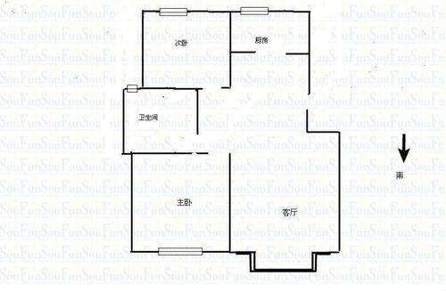 大关城市花园  2室1厅1卫   2600.00元/月户型图