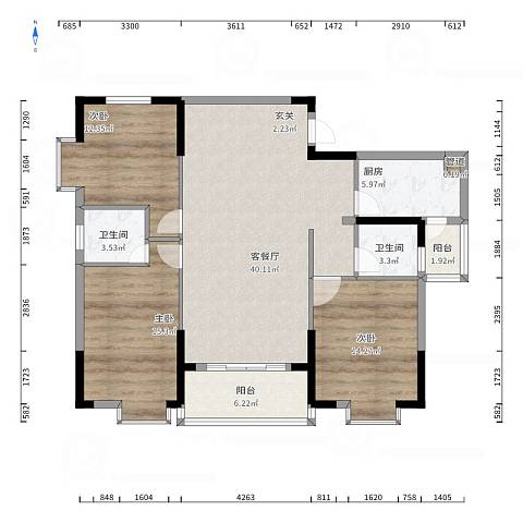 教育小区  3室2厅1卫   2500.00元/月户型图