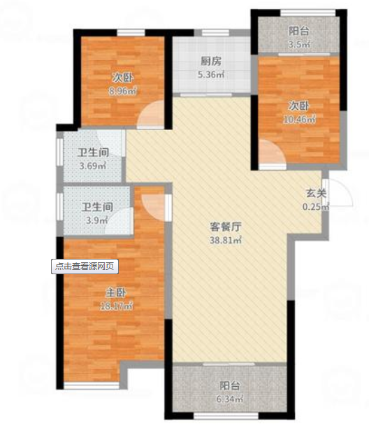 碧桂园梓山府  3室2厅1卫   2400.00元/月户型图