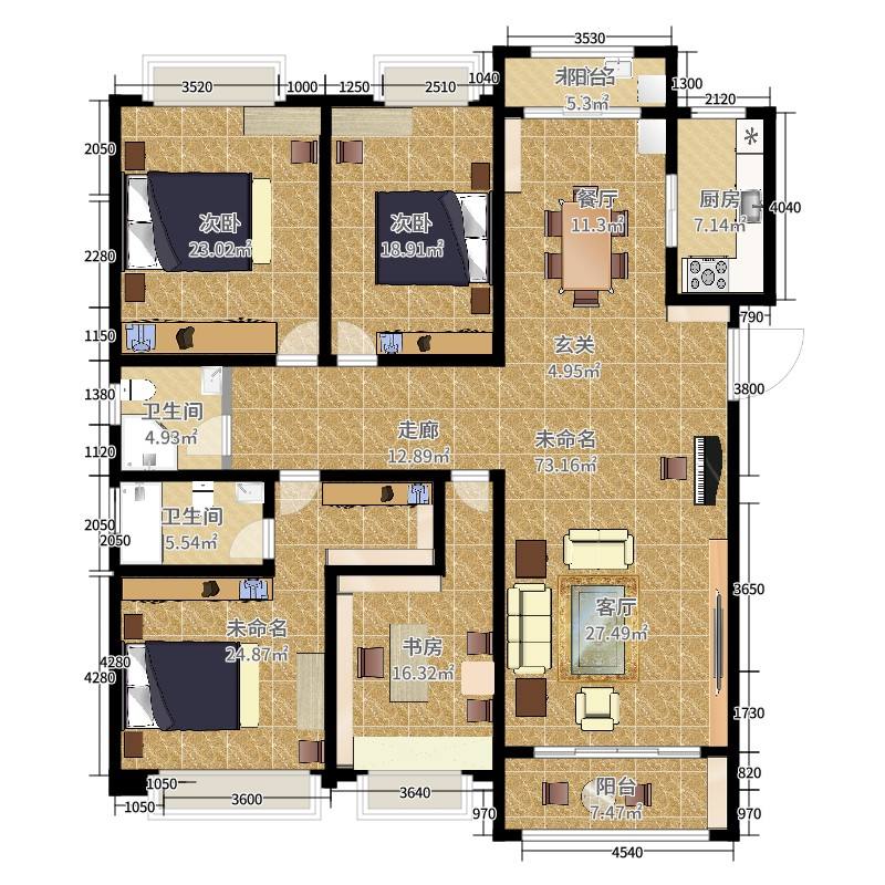 湖景花园  4室2厅2卫   120.00万户型图