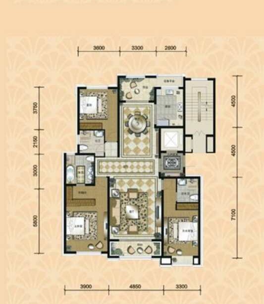 中铁建万科翡翠  4室2厅2卫   6500.00元/月户型图