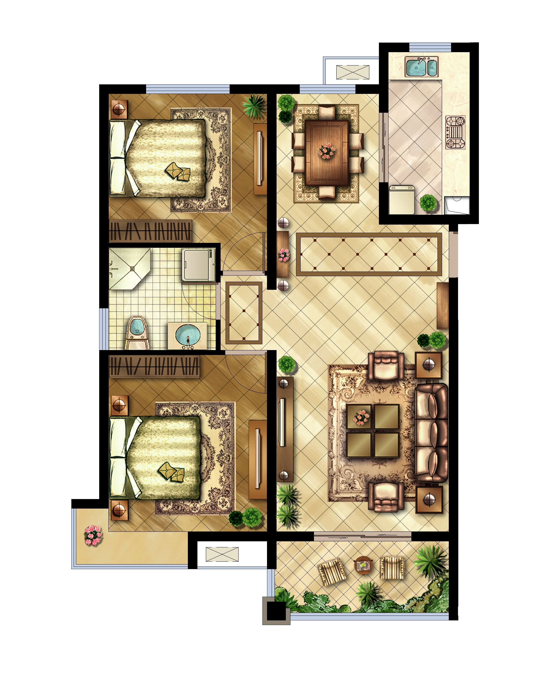 南湖新村（渔光新村）  2室1厅1卫   1200.00元/月户型图