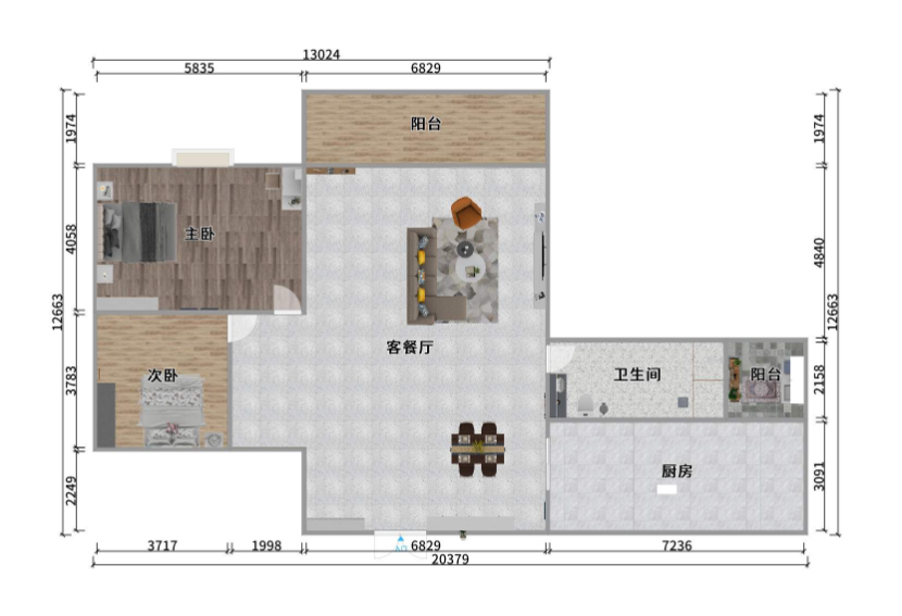 康城上品  2室2厅1卫    68.0万户型图