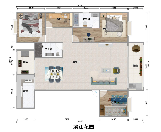 滨江花园  3室2厅2卫   112.00万户型图