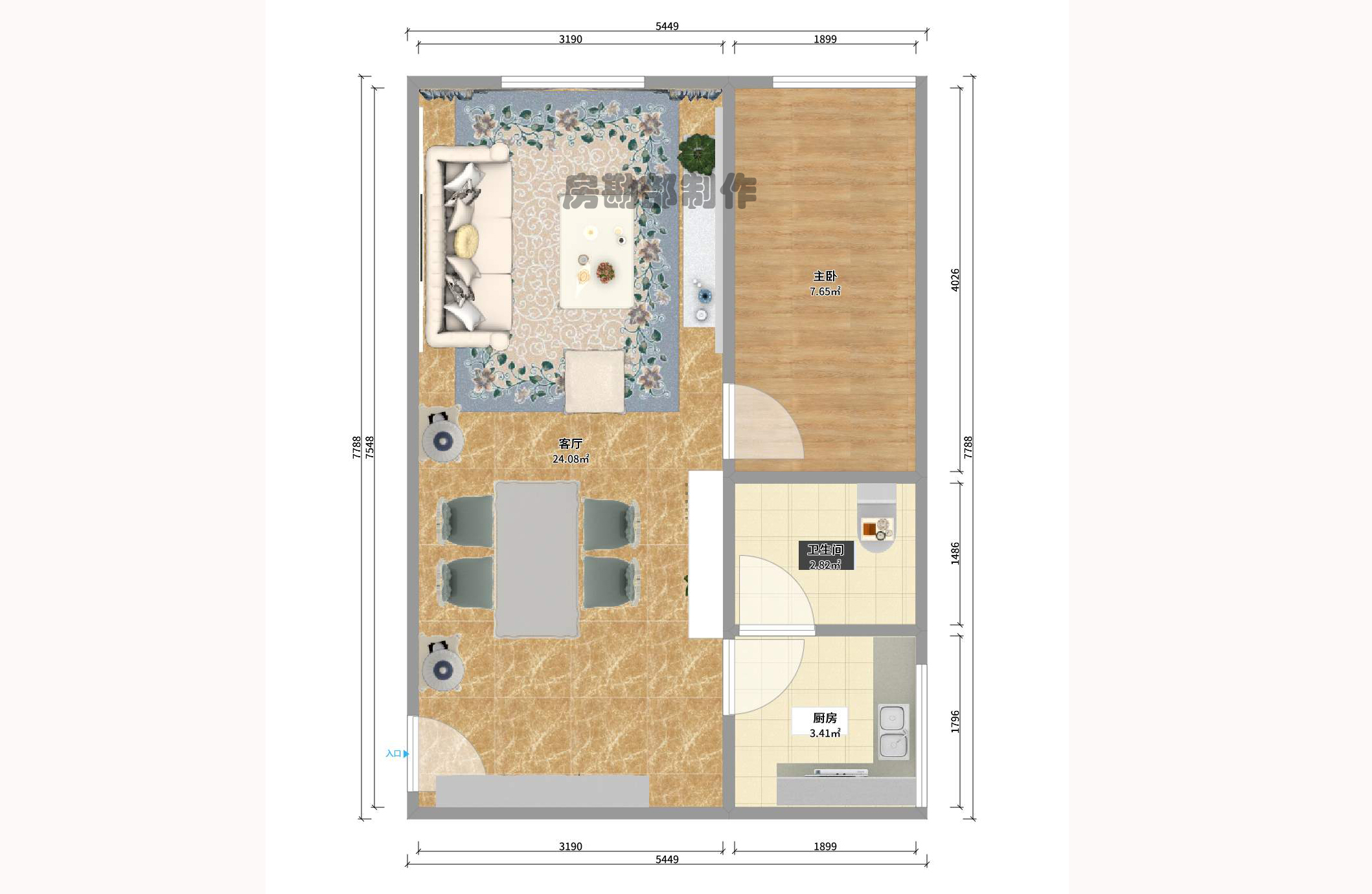 巧克力空间（建鸿达现代大厦）  2室1厅1卫    2600.0元/月室内图1
