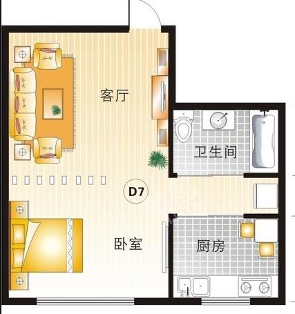 梓山湖领御  2室1厅1卫   49.50万户型图