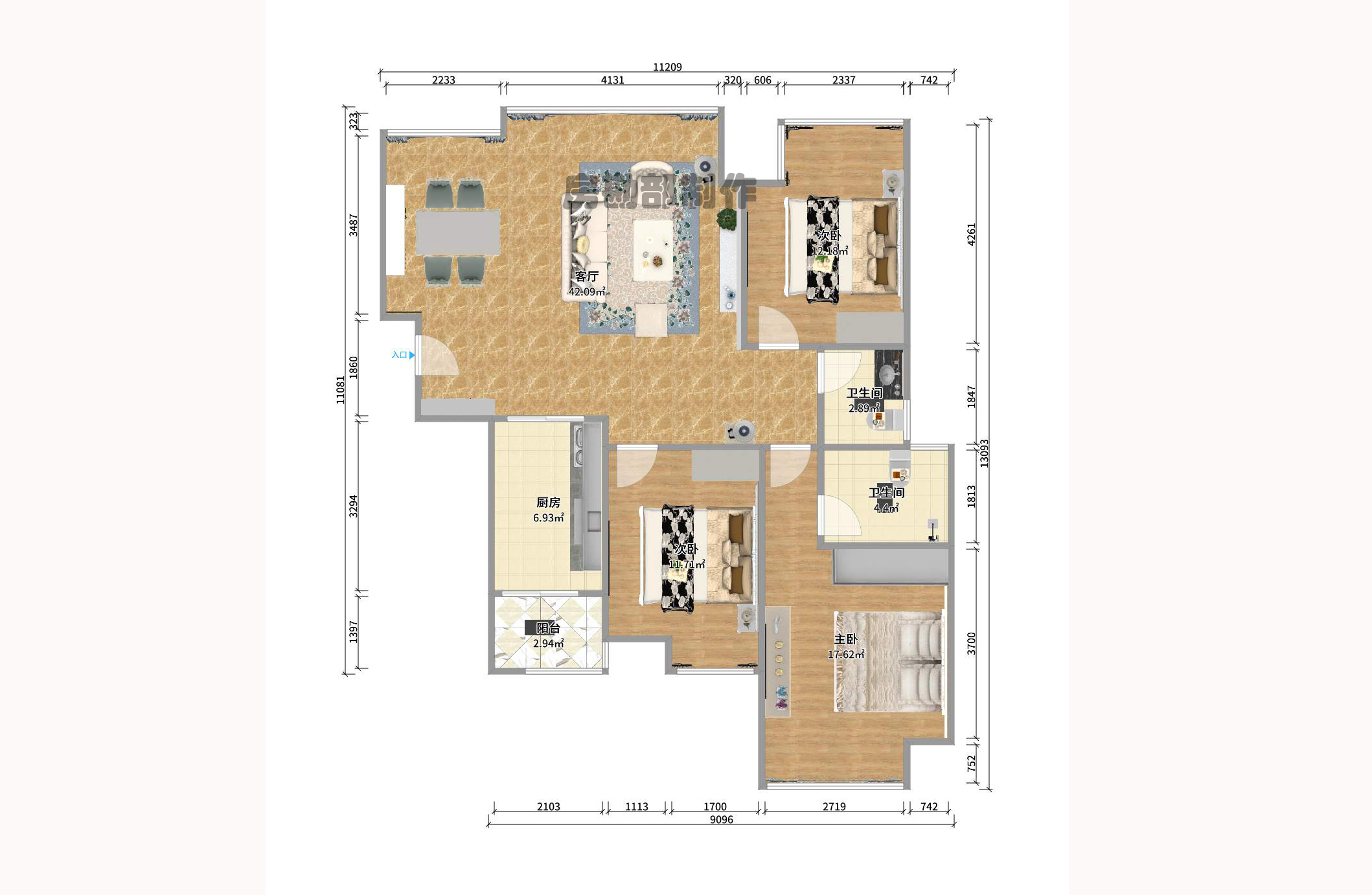 万博汇 3室2厅2卫 3500.0元/月 万博汇 3室2厅2卫 3500.0元/月户型图