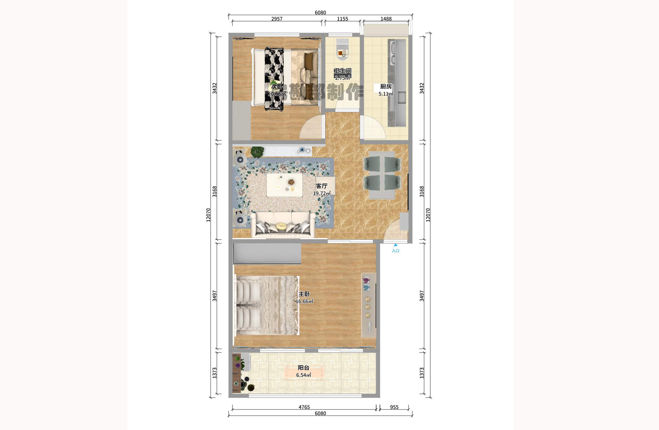 通程物流宿舍 2室1厅1卫 1500.0元/月 通程物流宿舍 2室1厅1卫 1500.0元/月户型图