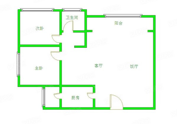 二江花园  2室1厅1卫   1800.00元/月户型图