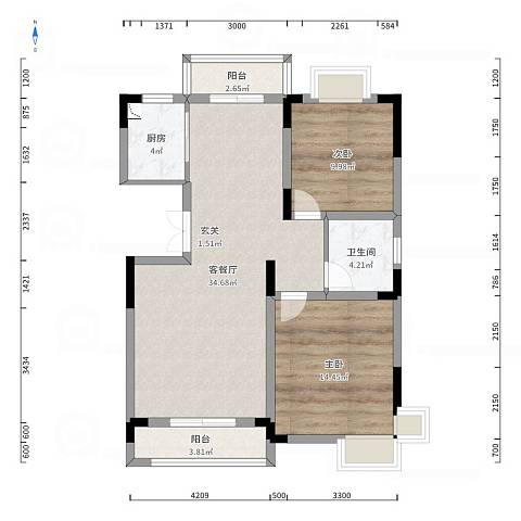 中建岳阳中心  1室1厅1卫   1500.00元/月户型图