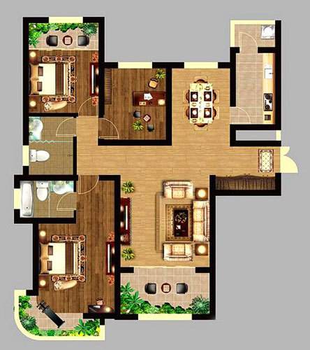 陆贾山庄  3室2厅2卫   70.00万户型图