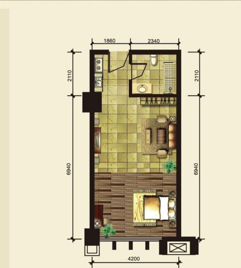 羊舞岭小区  2室1厅1卫   1200.00元/月户型图