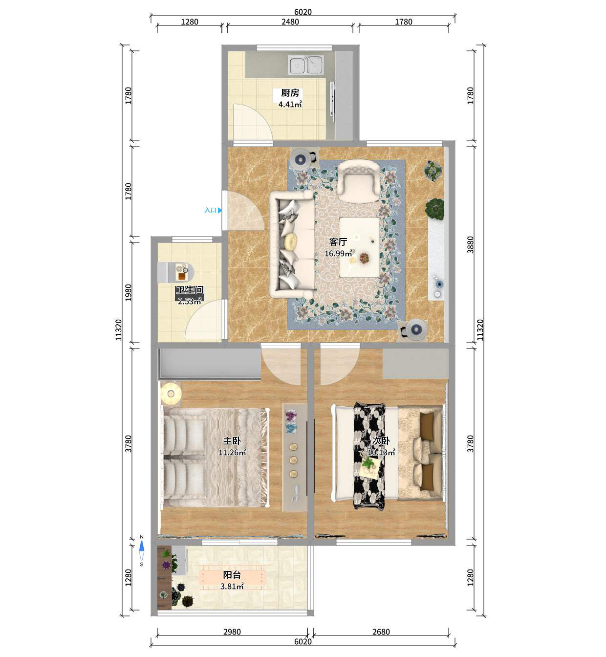德政园 2室2厅1卫 1700.0元/月 德政园 2室2厅1卫 1700.0元/月户型图