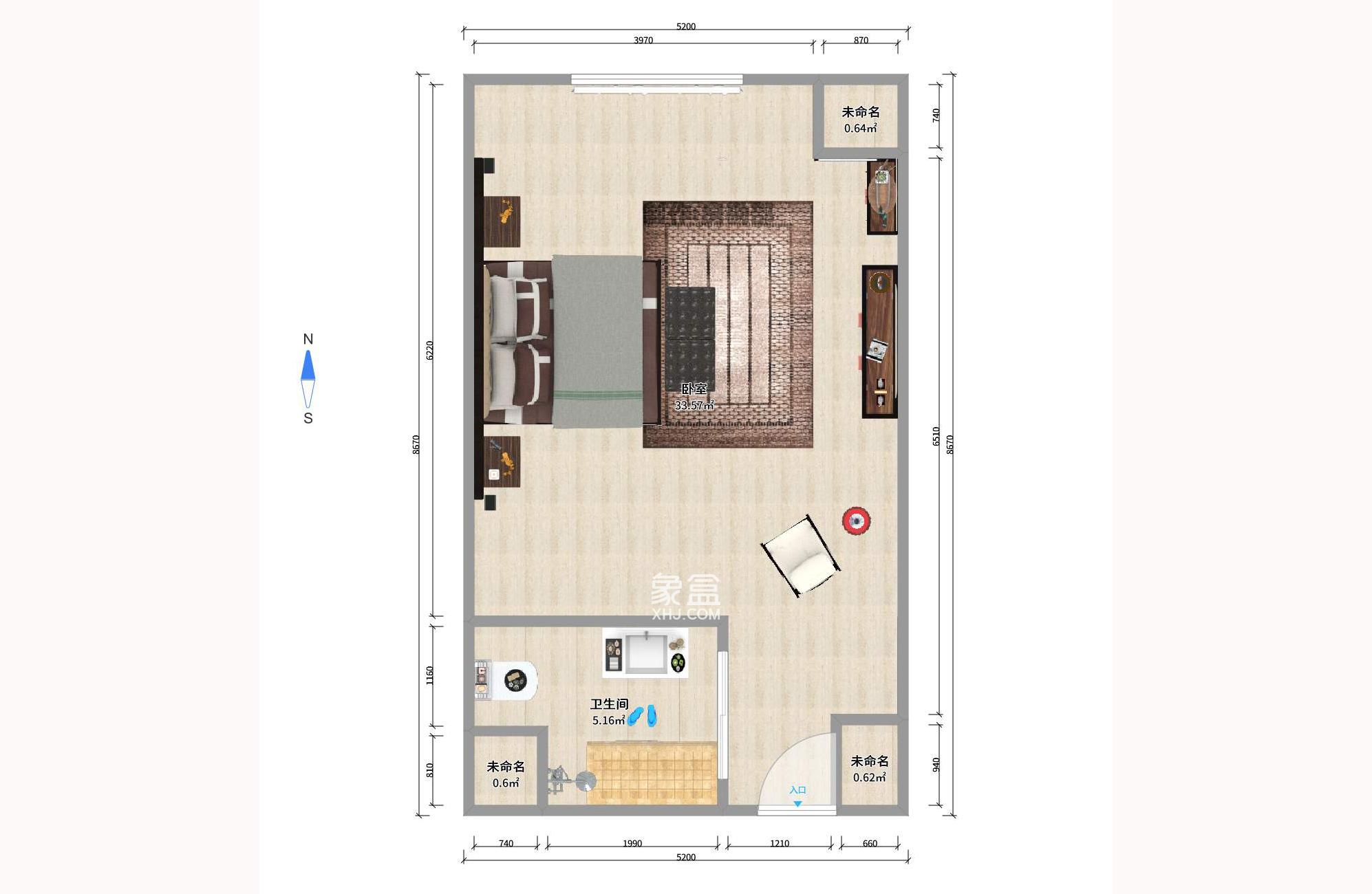 大坝咀小区  1室1厅1卫    1400.0元/月户型图