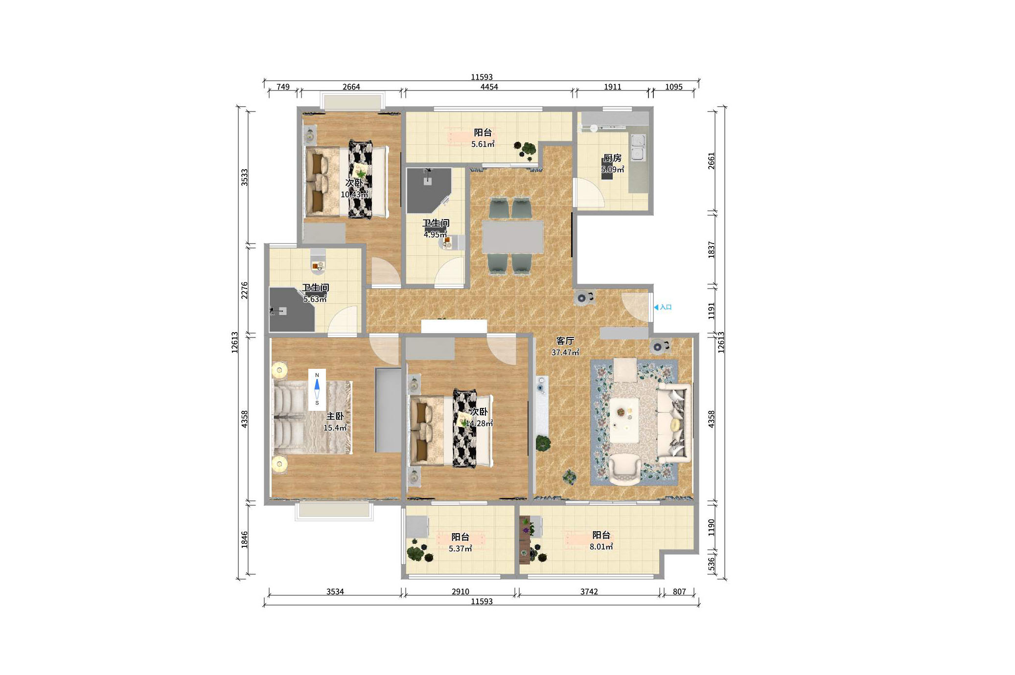 中天瑞景 3室2厅2卫 3000.0元/月 中天瑞景 3室2厅2卫 3000.0元/月户型图